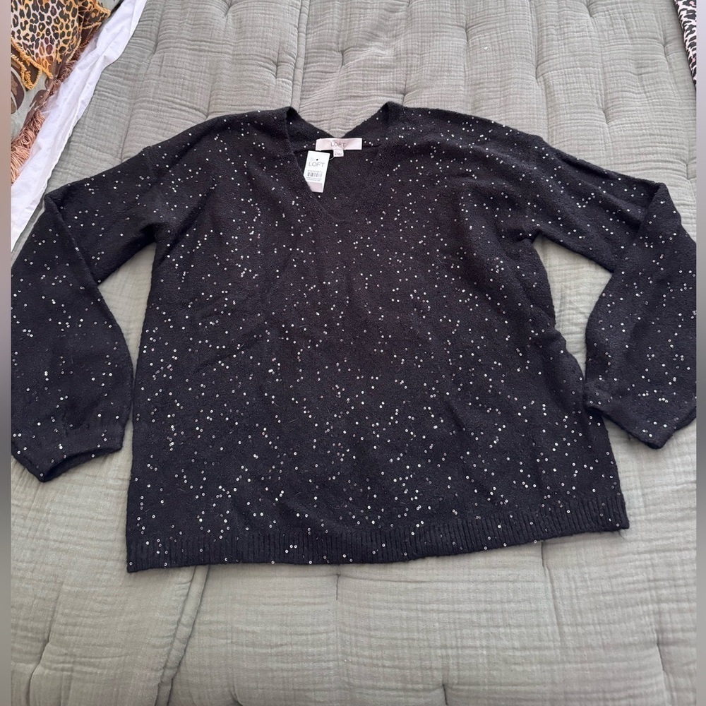 NWT black soft sweater with sequin embellishments Sz m